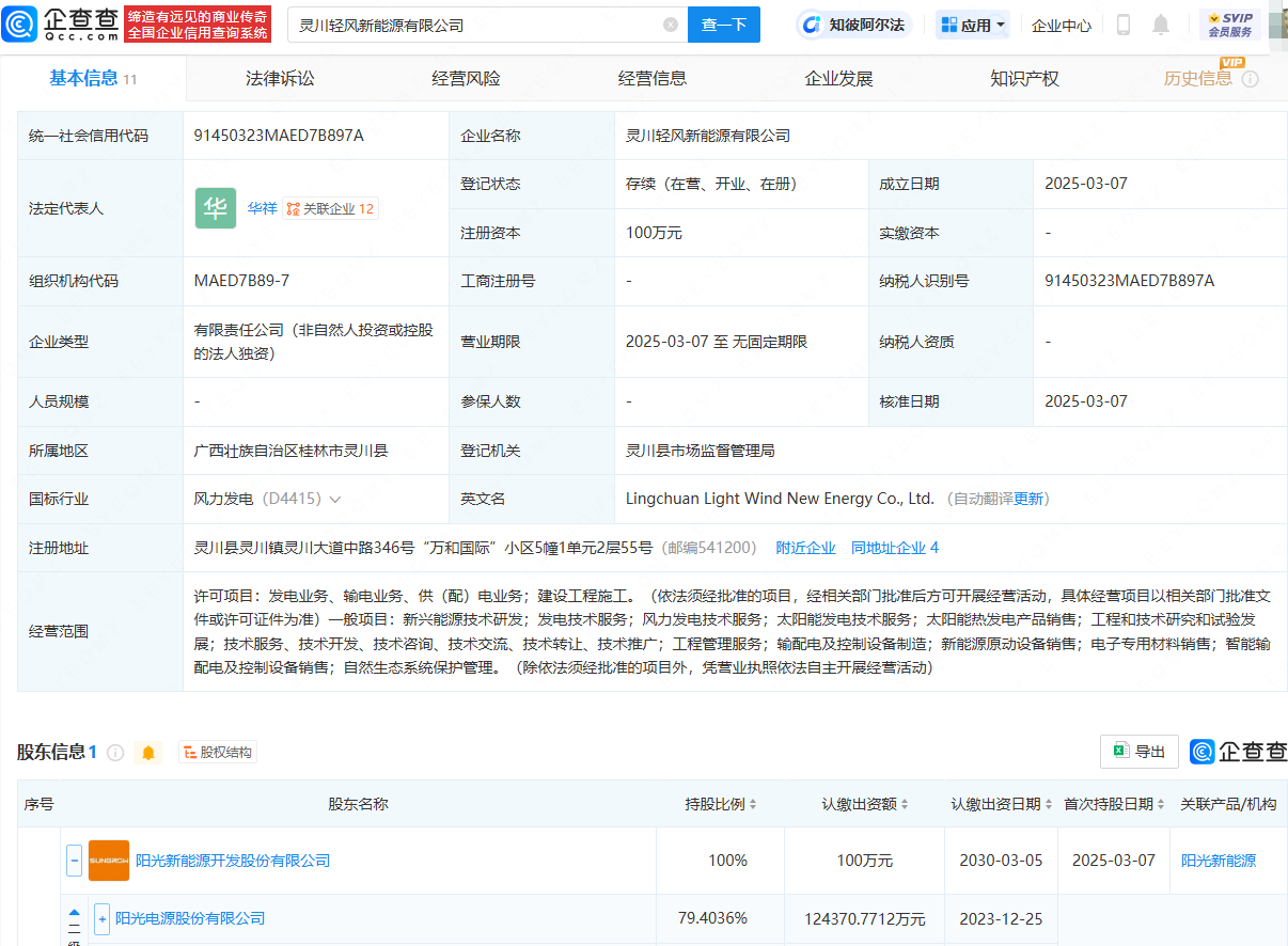 阳光电源成立新公司 含自然生态系统保护管理业务