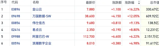 港股算力板块再受资金关注 金山云盘中大涨超12%