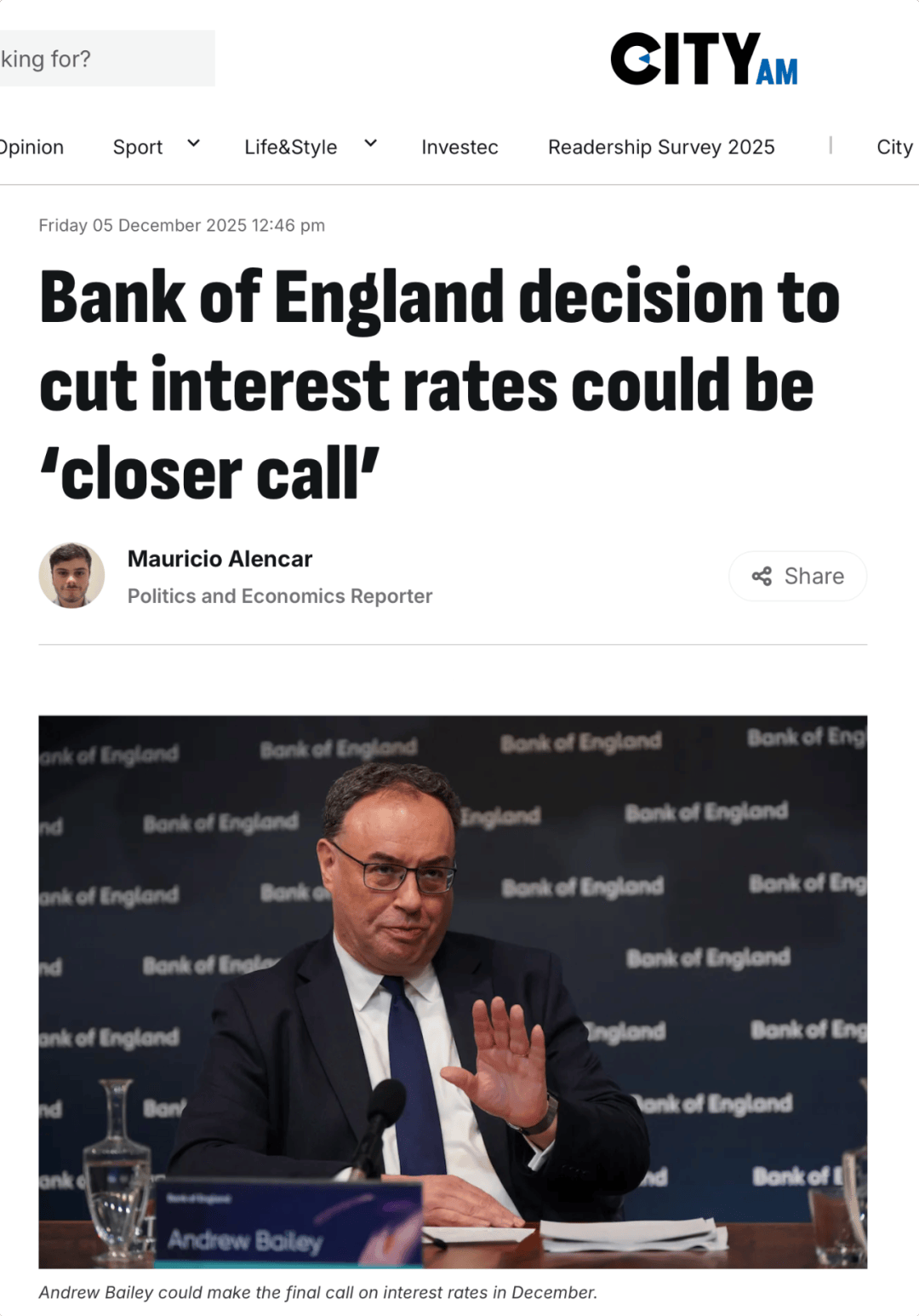 降息25个基点！英国央行宣布